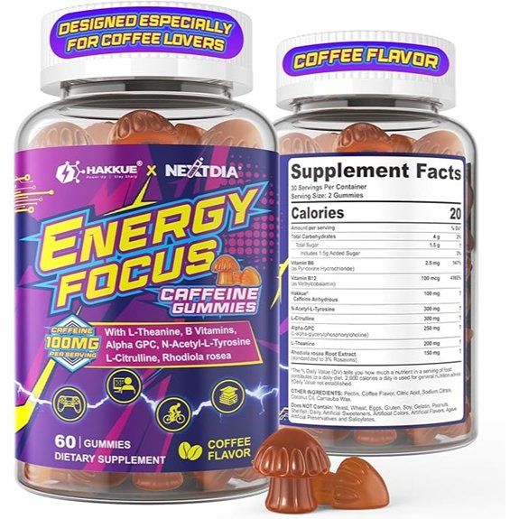 Energy & Focus Gummies with 100mg Caffeine Anhydrous Hakkue