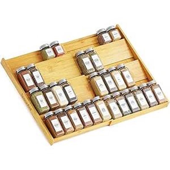 SpaceAid Bamboo Spice Drawer Organizer – Expandable 4-Tier Rack