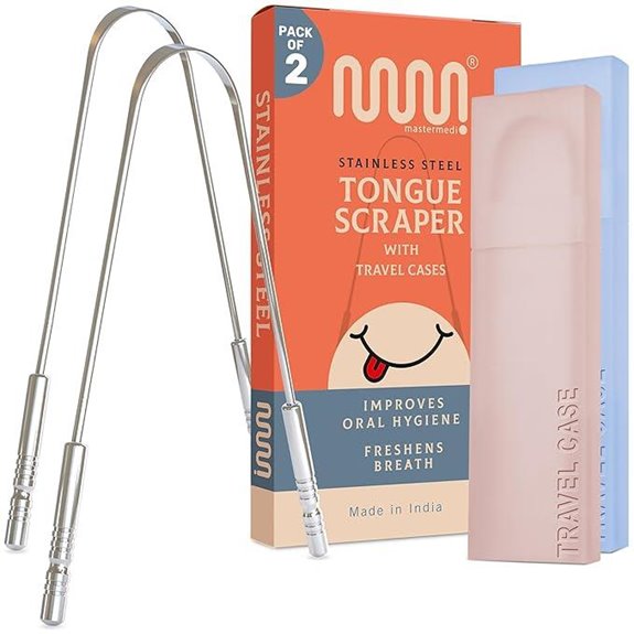 MasterMedi Tongue Scraper with Multicolor Cases (2 Pack)