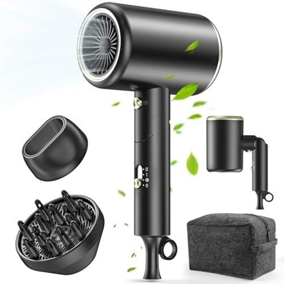 Ionic Hair Dryer: Fast Dry Foldable Travel Black