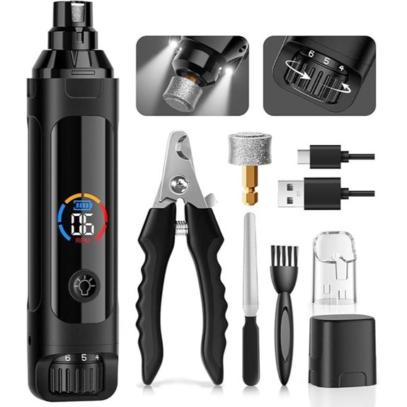 Dog Nail Grinder: 6-Speed Quiet Electric Trimmer Kit